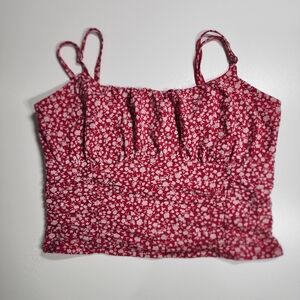 Hollister Red Floral Ruffle Crop Top - Size Large Cottagecore Smocked Y2K Vibes